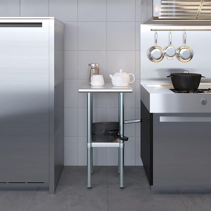 AmGood Stainless Steel Work Table with Undershelf | Kitchen Island Food Prep | Laundry Garage Utility Bench | NSF Certified (18" Long x 18" Deep)