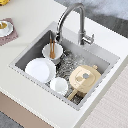 POPFLY 23 Inch Drop in Kitchen Sink, 23×18 Inch Top mount Small Bar Prep Sink, 304 Stainless Steel 9 Inch Deep Single Bowl Overmount Sink, Brushed