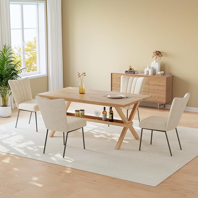 HIPIHOM 63 Inch Dining Table Set with Dining Chairs for 4, MDF Kitchen Table with Heat & Scratch Resistance, Sturdy Metal Legs, for Family Gatherings