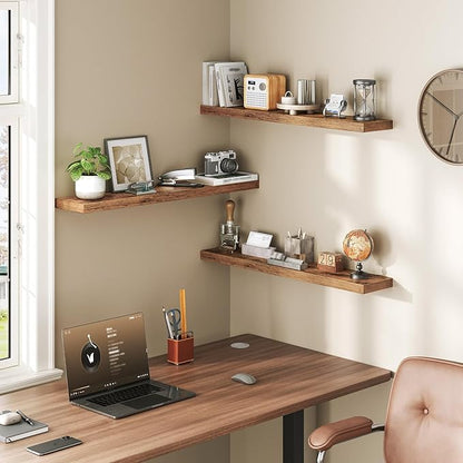 RALGEND Floating Shelves for Wall, 1.5" Thick Wall Shelf Set of 3 with Invisible Brackets, L31.5 x W7.9 Hanging Shelves Farmhouse Home Decor for Bathroom, Living Room, Bedroom, Rustic Brown 8301BJP3BF