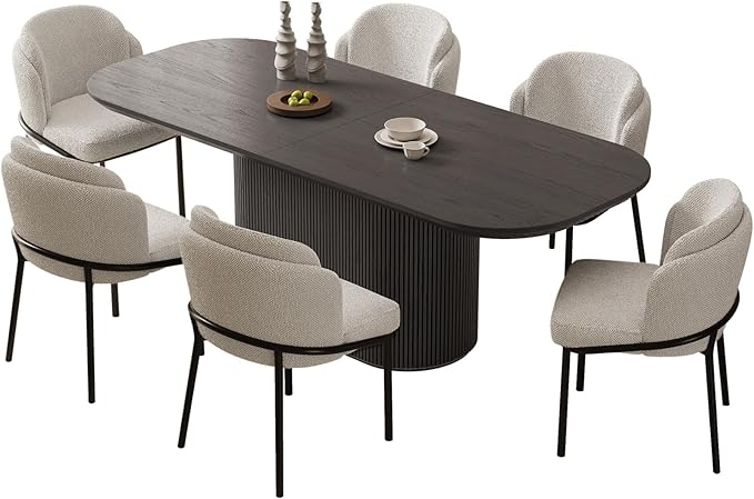 Miuuod 86.61" Black Grey Dining & Kitchen Table Set,Solid Kitchen Table with 8 Chairs,Elegant Large Oval Dining Table for Dining Room,Living Room