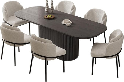 Miuuod 86.61" Black Grey Dining & Kitchen Table Set,Solid Kitchen Table with 8 Chairs,Elegant Large Oval Dining Table for Dining Room,Living Room