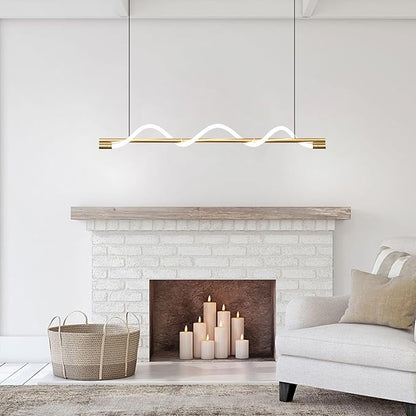 KCO Lighting Modern LED Dining Light Fixtures Ceiling Hanging Linear Pendant Lights Kitchen Island Gold Chandelier Light Fixture Minimalist Linear Pendant Light Dimmable