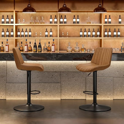 Bar Stools Set of 2, Swivel Adjustable Barstools, with Back Support, PU Leather Counter Height Bar Chairs for Kitchen Island Rustic Barstool, Brown (Brown + PU Leather + Foam-1)