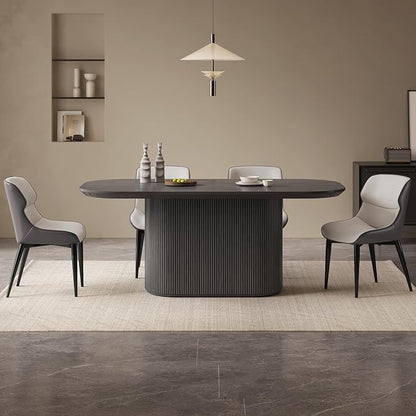 Miuuod 70.86" Dark Grey Dining & Kitchen Table Set,Solid Kitchen Table with 6 Chairs,Large Oval Dinner Table with Round Corner for Dining Room,Lazy Living Room Furniture,Extendable Dining Table