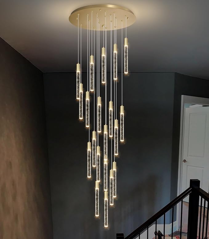 HAIXIANG 13ft Long Crystal Chandelier for Living Room, Dining Room, Entryway, Kitchen, Hotel - Gold