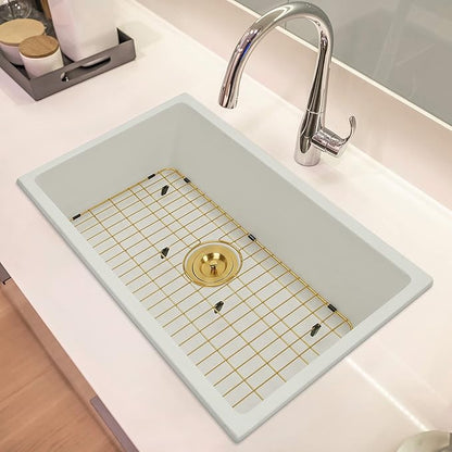 Kitchen Sink Grid, Kitchen Sink Protectors, Stainless Steel Sink Grids for Bottom, 26" x 14" with Rear Drain for Single Sink Bowl, Golden Color