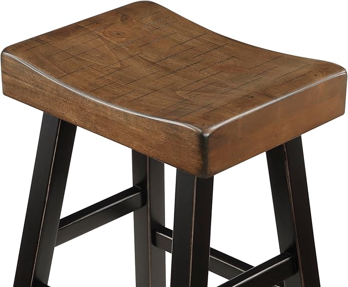 Lexicon Bar Height Bar Stools Set of 2 - Solid Wood Pub Chairs with Footrest, Armless Kitchen Chairs for Island, Living Room, Breakfast Nook, Sturdy, Transitional 30.5" High - Black/Brown
