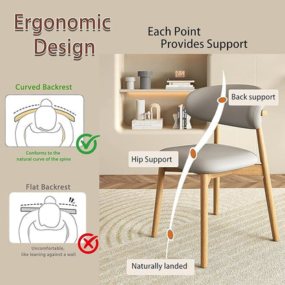 Upholstered Dining Chairs Set of 4, Kitchen Chairs with Solid Wooden Frame Leather Padded Seat, Modern Farmhouse Decor Dining Room Chair for Home Office Living Room Vanity,Natural/Gray Leather