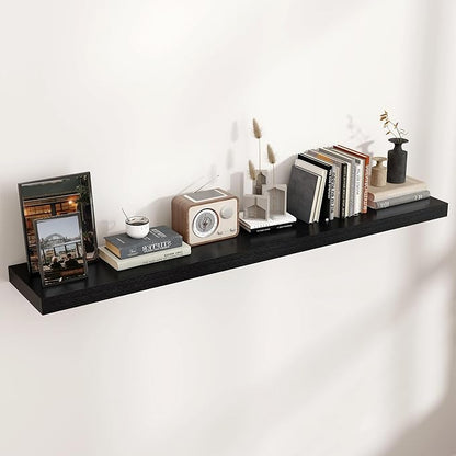 Venusmiles Floating Shelves for Wall, Engineered Wood Wall Shelves with Invisible Brackets for Living Room Bedroom Bathroom Office Kitchen Decor and Storage (Black, 55" W x 9" D x 1.5" H) Set of 1