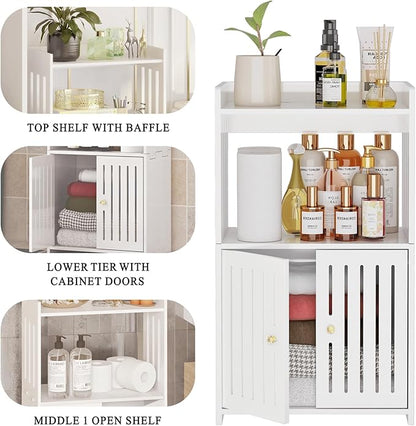 HAYOFAMY 3-Tier Bathroom Storage Cabinet, Small White Floor Cabinet Freestanding Organizer with Door for Living Room Hallway Small Space
