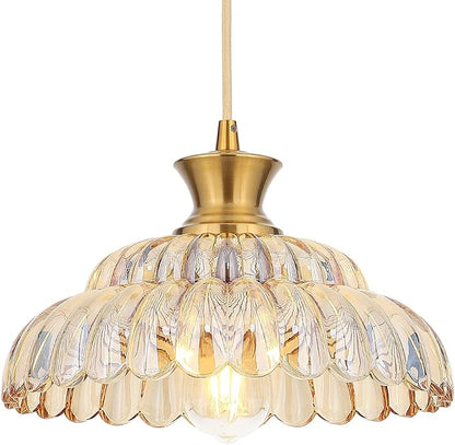 Amber Glass Pendant Lights, 11.8" Brushed Gold Lighting Glass Light Fixtures Modern Amber Chandelier Vintage Hanging Ceiling for Kitchen Island Dining Room Restaurant Bedroom Foyer Entryway