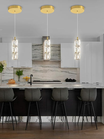 ykolupty Pendant Lights Kitchen Island Single Head Gold Crystal Island Lights Dining Foyer Entrance Modern Chandeliers LED Dimmable 2700-6000K