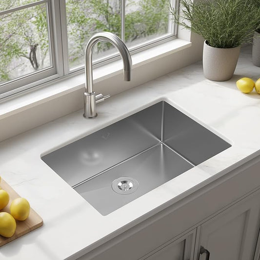 Kitchen Sink 26x18 Inch Undermount Kitchen Sink 16 Gauge Stainless Steel Sinks Single Bowl with Accessories Round Corners Handmade