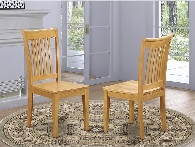 East West Furniture POC-OAK-W Portland Kitchen Dining Chairs - Slat Back Wooden Seat Chairs, Set of 2, Oak