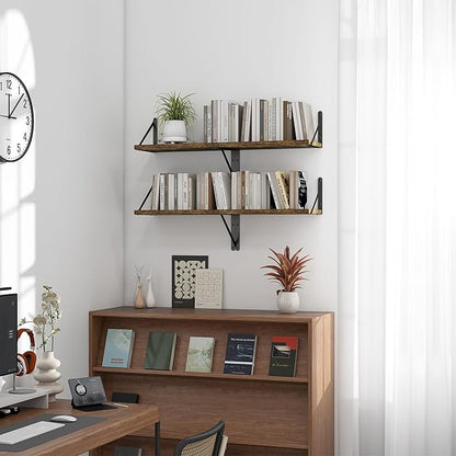 Heimlove Floating Shelves for Wall Set of 3,Light Wood Wall Mounted Bookshelf Decorative Shelf for Living Room Bathroom Bedroom Kitchen Laundry Pictures Plants Books Cats TV,Rustic Brown