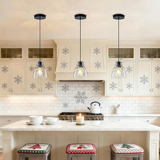 Hammered Glass Black Pendant Lights Kitchen Island Lighting, Small Hand-blown Glass Black Farmhouse Pendant Light Fixtures, Modern Hanging Lights Kitchen Pendant Lighting over Island Sink Bathroom E26