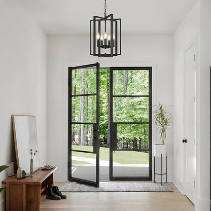 LynPon 12.4" Modern Black Chandelier, 5 Lights Farmhouse Chandelier Foyer Lighting Fixtures Rustic Hanging Pendant Light for Dining Room Kitchen Living Room Bedroom Hallway Stairway Entryway