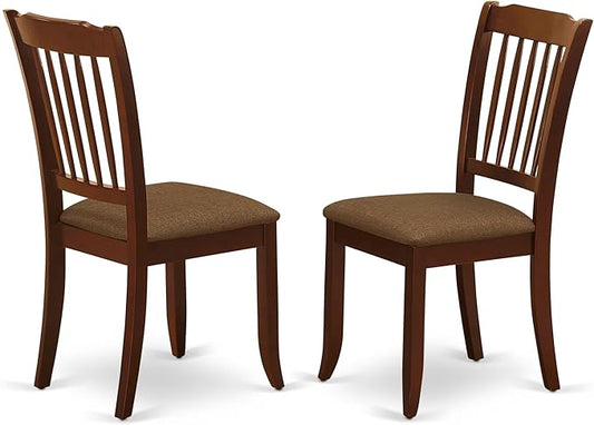 East West Furniture DAC-MAH-C Danbury Dining Room Chairs - Linen Fabric Upholstered Solid Wood Chairs, Set of 2, Mahogany