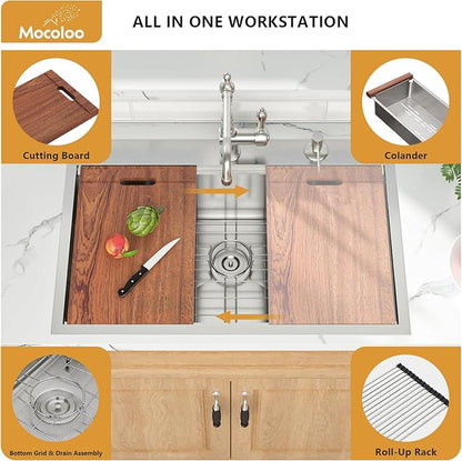 Mocoloo 30 x 22 Inch Drop In Kitchen Sink - 30 Inch Topmount Kitchen Sinks Stainless Steel 16 Gauge Single Bowl Above Counter Handmade Workstation Sink, 10'' Deep Basin Modern