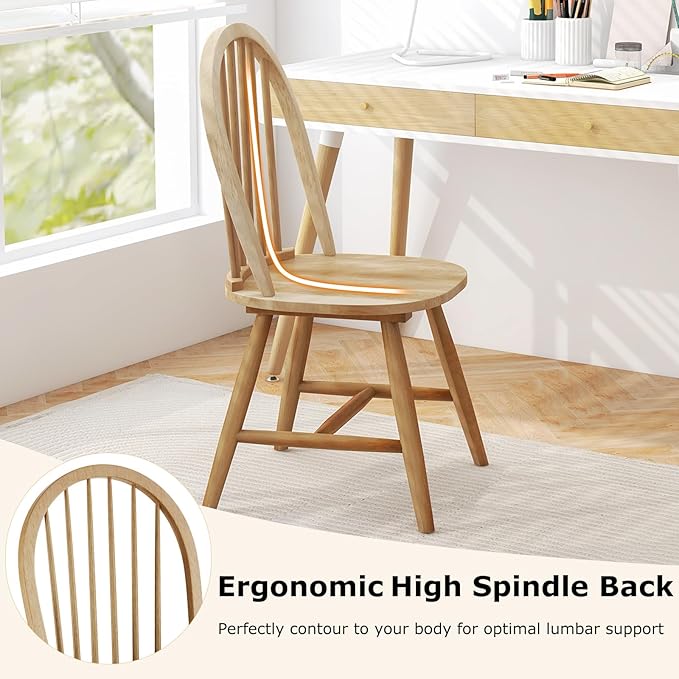 HAPPYGRILL 2 Pieces Wooden Dining Chairs Set, Vintage Armless Windsor Chairs, Kitchen Dining Chairs with Backrest, Natural
