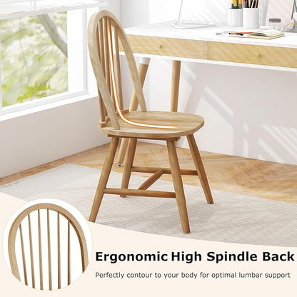 HAPPYGRILL 2 Pieces Wooden Dining Chairs Set, Vintage Armless Windsor Chairs, Kitchen Dining Chairs with Backrest, Natural