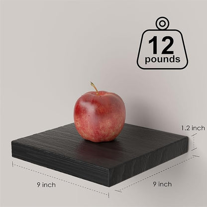 PopiShelves Small Floating Shelves for Wall - 9 Inch Square Black Shelves for Bedroom, Living Room, Bathroom, Kitchen, Office Decor Set of 3