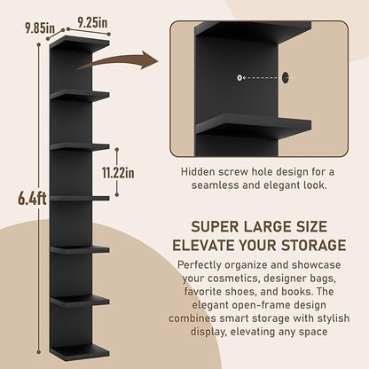7 Tier Wall Shelf Unit, Floating Shelves for Storage Home Display, Versatile Lack Wall Shelves for Bedroom,Living Room,Office Decor, Tall Long Shelf for Book,Shoe,Vanity, Purse and TV Black