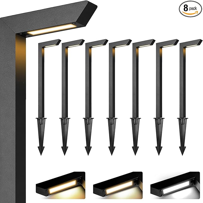 Gardencoin 3CCT LED Low Voltage Landscape Pathway Light, 12V Premium 3000K/4000K/5000K Selectable Path Lights Wired, Modern Walkway Lights Outdoor, Higher Housing with Larger Stake (19.7IN, 8 Pack)