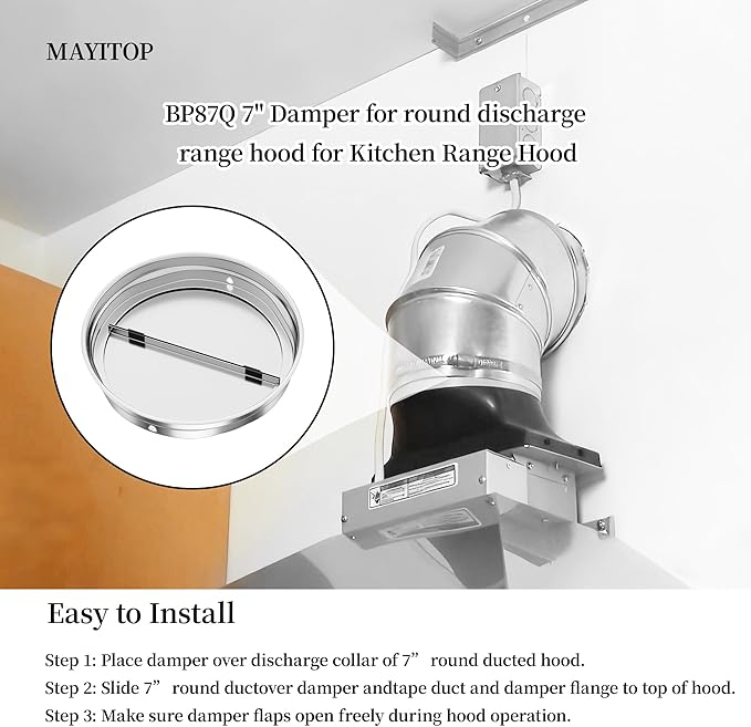 BP87Q 7" Round Vertical Discharge Damper with Foam Compatible with Bro-an-Nu-Tone BP87 Vertical Discharge Damper for 7" Round Range Hood Exhaust Adaptor, Upgraded-Eliminates Noise,Quiet