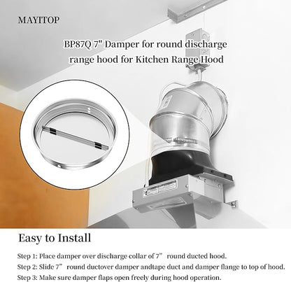BP87Q 7" Round Vertical Discharge Damper with Foam Compatible with Bro-an-Nu-Tone BP87 Vertical Discharge Damper for 7" Round Range Hood Exhaust Adaptor, Upgraded-Eliminates Noise,Quiet