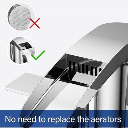 Bathroom Sink Faucet for 3 Hole, Hurran 4 Inch Bathroom Faucets with Pop-up Drain, Stainless Steel 2-Handle Waterfall Faucet for Bathroom Sink, Chrome