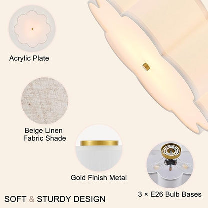 Modern Drum Semi Flush Mount Ceiling Light 17.71" Modern 3-Lights Gold Drum Ceiling Lighting Fixture Vintage Linen Ceiling Lamp for Laundry Room, Kitchen, Basement, Bedroom