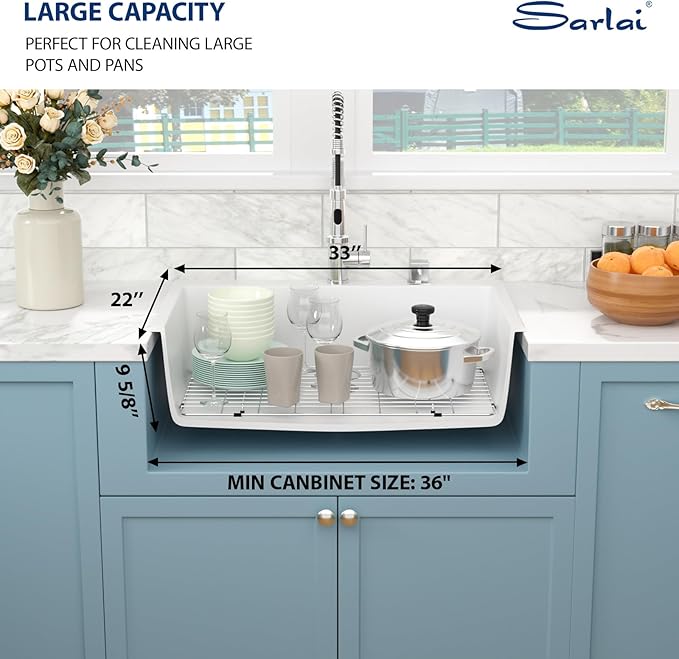 Sarlai Granite Composite Kitchen Sink 33 Inch White Kitchen Sink Drop In 33×22 Granite Kitchen Sinks Topmount White Quartz Classic Above Counter Single Bowl Basin