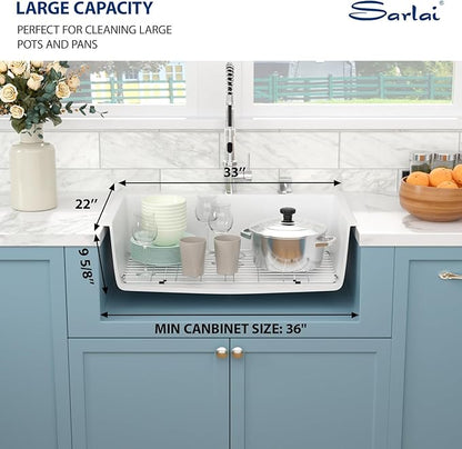 Sarlai Granite Composite Kitchen Sink 33 Inch White Kitchen Sink Drop In 33×22 Granite Kitchen Sinks Topmount White Quartz Classic Above Counter Single Bowl Basin