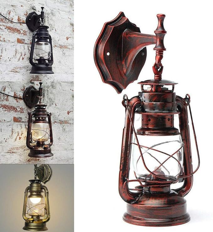 Wall Porch Light Vintage Rustic Lantern Lamp Indoor Outdoor Industrial Retro E27 Wall Lighting Fixture for Wall, Garage, Front Porch (B)