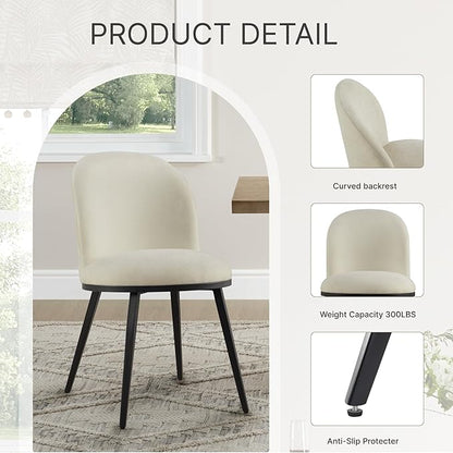 KISLOT Dining Chairs Set of 2, Fabric Upholstered Dining Room Chairs with Ergonomic Backrest & Metal Legs, Modern Kitchen Side Chairs for Home, Restaurant, and Café, Coconut