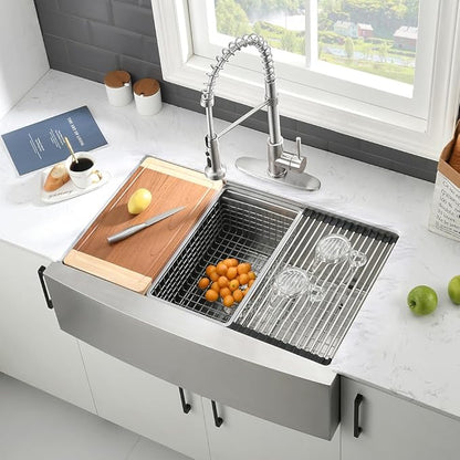 33 Inch Stainless Steel Farmhouse Sink-VASOYO 33x22 Apron Front Farm Sink Stainless Steel Farmhouse Kitchen Sinks Workstation 16 Gauge Single Bowl Deep Kitchen Sinks Undermount with Cutting Board