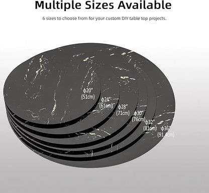 Round Table Top Multiple Sizes - Tempered Glass with Marble Design, Shatter-Resistant & Heatproof Surface Protector, Multipurpose for Dining/Coffee/Patio/End Table DIY Replacement (Black, 28 inch)