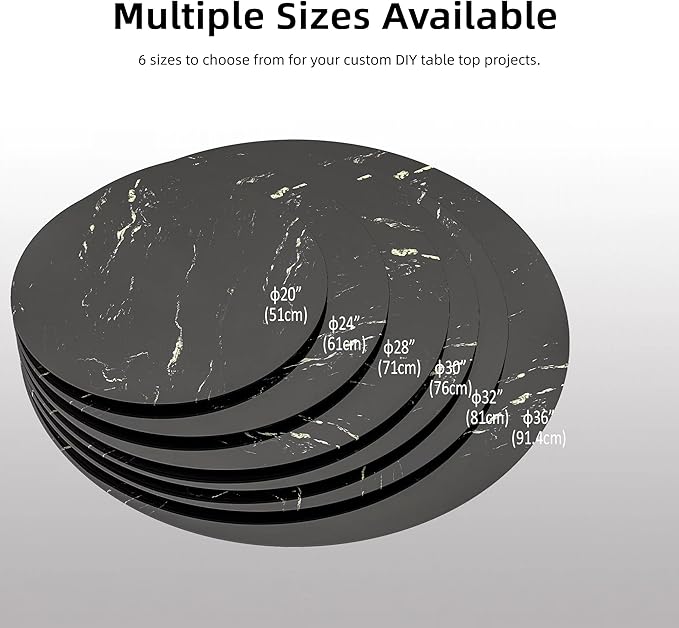 Round Table Top Multiple Sizes - Tempered Glass with Marble Design, Shatter-Resistant & Heatproof Surface Protector, Multipurpose for Dining/Coffee/Patio/End Table DIY Replacement (Black, 20 inch)