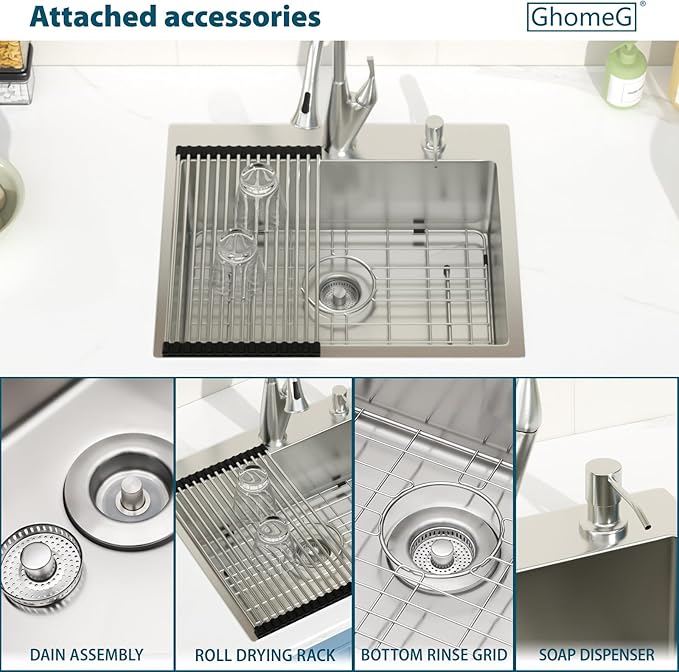 Drop in Bar Sink 22x18 Inch 16 Gauge Stainless Steel Handmade Topmount Kitchen Sink Single Bowl - 8 Inches Deep