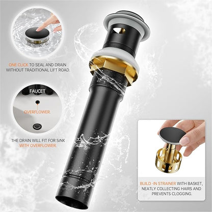 Phiestina High Arc Bathroom Sink Faucet with Pull Down Sprayer, Tall Matte Black Single Handle Pull Out Faucet with Pop-Up Drain, 1 or 3 Hole Laundry Bar Basin Faucet with Deck Plate WE10CL-ZY-MB