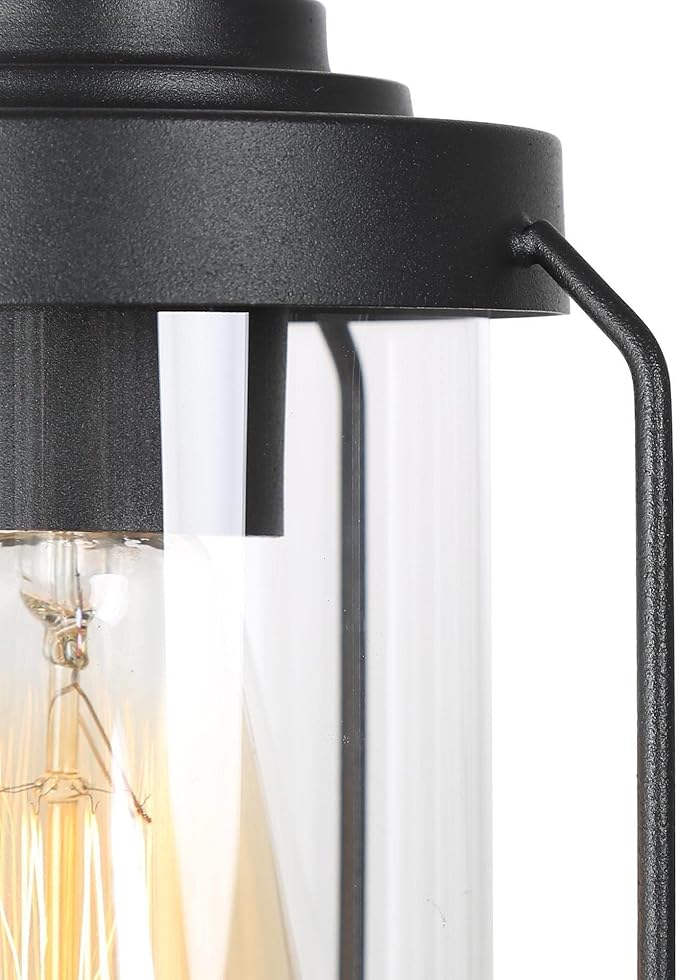 LALUZ Outdoor Pendant Lights, Black Outdoor Pendant Hanging Lights Adjustable Industrial Exterior Porch Light Fixtures Glass Shade for Patio, Entryway, Garden