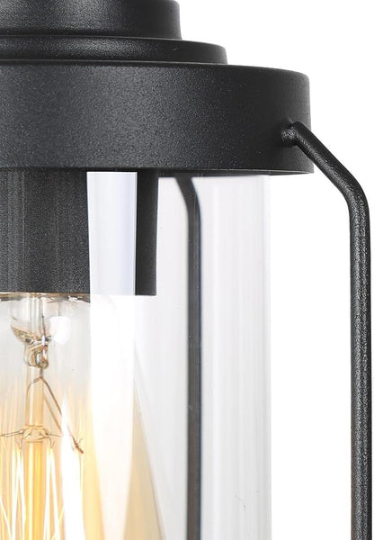 LALUZ Outdoor Pendant Lights, Black Outdoor Pendant Hanging Lights Adjustable Industrial Exterior Porch Light Fixtures Glass Shade for Patio, Entryway, Garden