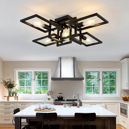 ZGLAOJT Black Industrial Semi Flush Mount Ceiling Light 5-Light Kitchen Light Fixtures Modern Large Matte Sputnik Chandelier for Dining Room Bedroom Farmhouse Living Room