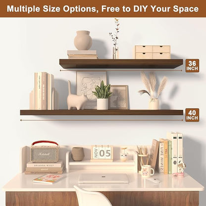 Large Floating Shelves for Wall 24" W x 12" D x 1.2" H Deep Floating Shelves 1 Pack Floating Shelf Large Storage Space Wall Mount Shelf for Living Room Kitchen Bathroom Walnut