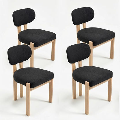 Chenille Dining Chairs Set of 4, Comfy Upholstered Dining Room Chairs Mid Century Modern Farmhouse Fabric Kitchen Chairs with Rubber Wood Legs for Dining Room Kitchen Island Home (Black)