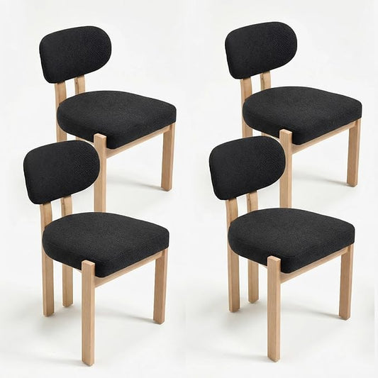 Chenille Dining Chairs Set of 4, Comfy Upholstered Dining Room Chairs Mid Century Modern Farmhouse Fabric Kitchen Chairs with Rubber Wood Legs for Dining Room Kitchen Island Home (Black)