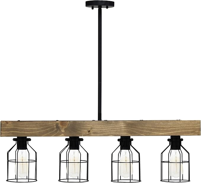 Elegant Designs CH1001-RWD 4 Light Rustic Farmhouse Industrial Wired Cage Pendant Island Light Chandelier, Restored Wood
