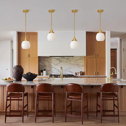 Kitchen Island Pendant Light: Mid Century Brushed Gold Hanging Light Fixtures with Milky Glass Globe - 6 Inch Farmhouse Chandeliers Ceiling Lighting for Dining Room